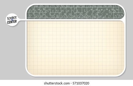 Gray text box for your text with science center symbol and hand written numbers
