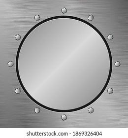 Placa De Metal De Textura Gris Con Marco Redondo