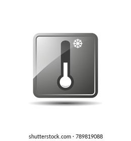 Gray thermometer icon with snowflake with shadow