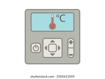 Termóstato gris con control de temperatura e icono de termómetro