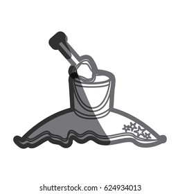gray thick contour of beach with bucket sand and shovel vector illustration