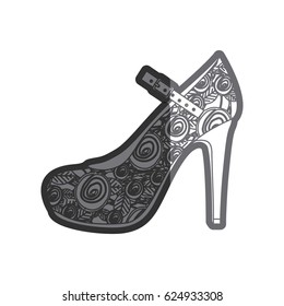 gray thick contour of high heel shoe with belt and floral decoration vector illustration