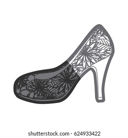 gray thick contour of high heel shoe with floral decoration vector illustration