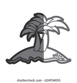 gray thick contour of island with two palms vector illustration