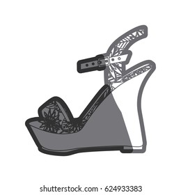 gray thick contour of sandal shoe with platform sole and floral decoration vector illustration