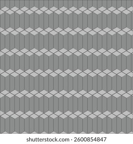 A gray, three-dimensional geometric pattern with repeating cube-like structures, creating an optical illusion effect.