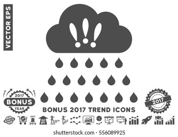 Gray Thunderstorm Rain Cloud pictogram with bonus 2017 trend pictograph collection. Vector illustration style is flat iconic symbols, white background.
