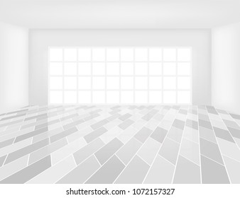 Gray tile floor and space in empty room with symmetry grid line texture in perspective view for product display or background, 
Home interior decor with rectangle shape of tile, Vector illustration.