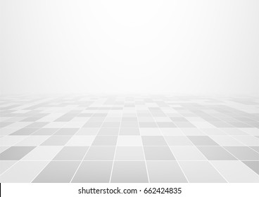 Gray Tile Floor And Space With Symmetry Grid Line Texture In Perspective View For Product Display Or Background, 
Floor Decor With Square Shape Of Tile, Vector Illustration Design For Background.