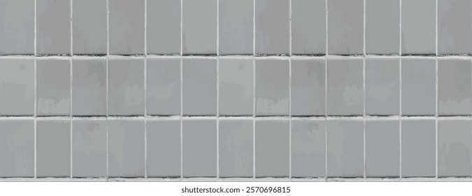 Gray tiled background with a smooth texture. The background features uniform gray tiles, creating a minimalist gray aesthetic. Tile pattern background vector. Gray background.