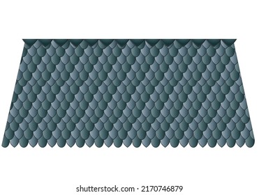 Gray tiled roof on a white background with different elements. Roof for design. Cartoon style. Vector illustration