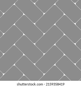 Baldosas grises sin fisuras, patrón de hueso de arenque. Parqué de hueso de pescado. Materiales de cerámica o piedra, ladrillos de zag o harina de madera en casa, calle o exterior. Interior de cocina para la ilustración de vector plano del catálogo.