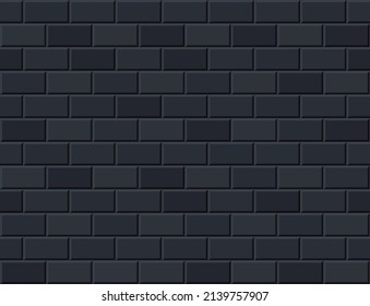 Gray tiles seamless horizontal pattern. Ceramic bricks in metro, pool or outdoor. Wall or floor for subway, bathroom, kitchen interior. Dark stone materials for catalog flat vector illustration