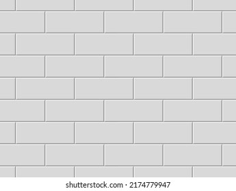 Gray tiles seamless horizontal pattern. Ceramic white bricks in metro, pool or outdoor. Wall or floor for subway, bathroom, kitchen interior. White stone materials for catalog flat vector illustration