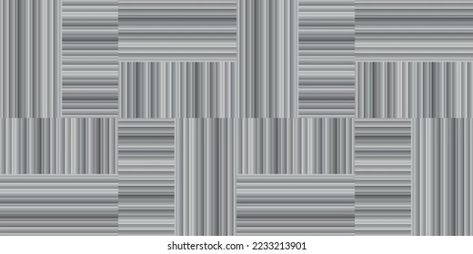 Gray tiles are striped, alternating with vertical and horizontal rectangles. Print and stylish interior design. Seamless vector decor pattern.
