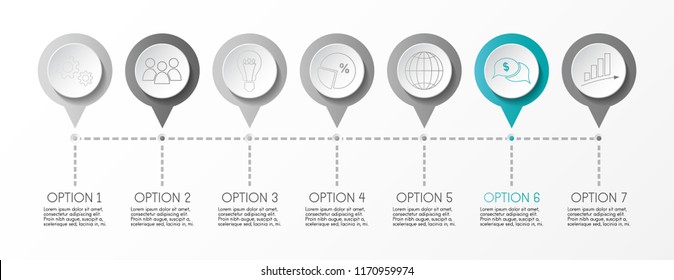 Gray timeline infographic with business icons. Vector.