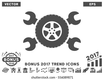 Gray Tire Service Wrenches icon with bonus 2017 trend clip art. Vector illustration style is flat iconic symbols, white background.