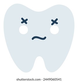 Gray tired tooth Emoji Icon. Cute tooth character. Object Medicine Symbol flat Vector Art. Cartoon element for dental clinic design, poster