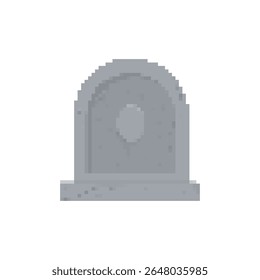 Gray tombstone icon in pixel art style, designed with simple curves and retro shading to reflect a nostalgic 8-bit game look.