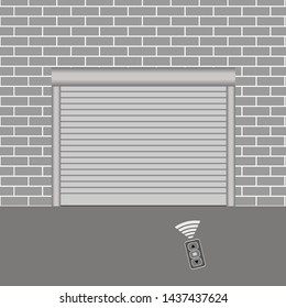 gray tone corrugated metal sheet,white Slide door ,garage door on brick wall wiith remote control