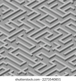Gray tone isometric maze, seamless vector pattern