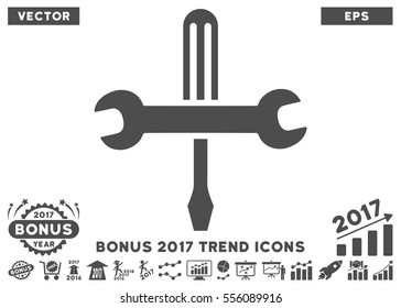 Gray Tools pictogram with bonus 2017 trend icon set. Vector illustration style is flat iconic symbols, white background.
