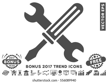 Gray Tools pictograph with bonus 2017 year trend pictograms. Vector illustration style is flat iconic symbols, white background.