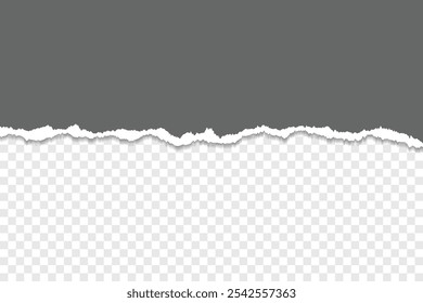 Bord de papier gris déchiré sur fond transparent
