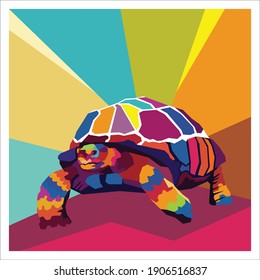 Gray Tortoise on wpap pop art for background and illustrationa