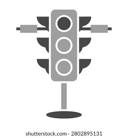Gray traffic light with three lights on a simple background, symbolizing road safety