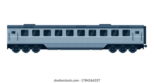 Gray Train Passenger Wagon, Railroad Transportation Flat Vector Illustration on White Background