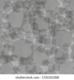 Gray Transparent Cubes Seamless Pattern, 3D Illustration