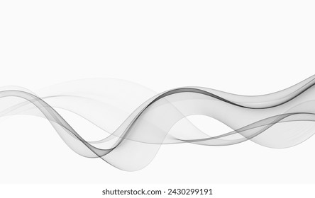 Gray transparent flow of wavy lines on a white background. Abstract wave background.