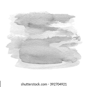 Gray transparent watercolor shape strokes isolated paper texture vector stain on white background. Abstract artistic wet brush paint wave smudges spot element for design, scrapbook, template, banner