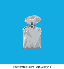 Gray trash bag icon whith shadow isolated on a  blue background. Vector illustration EPS 10.