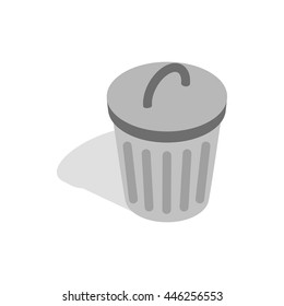 Gray trash can icon in isometric 3d style on a white background