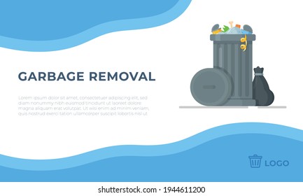 Basura gris sobre fondo azul y blanco.  Sitio para solicitar el servicio de recolección de elementos no utilizados. 