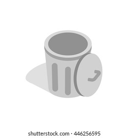 Gray trash can with open lid icon in isometric 3d style on a white background