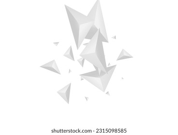 Gray Triangular Background White Vector. Origami Simple Card. Greyscale Geometry Design. Fractal Decorative. Hoar Pyramid Texture.