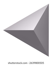 Gray triangular prism with bright top face and dark side faces pointing to the right on a white background represents stability, simplicity, and direction