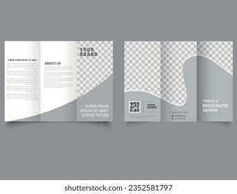 Gray trifold brochure with gray waves. Vector editable template. Business Tri-Fold Brochure