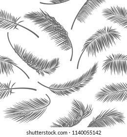 Gray tropical leaves on white isolated background. Seamless vector pattern for print design, wallpaper, site backgrounds, postcard, textile, fabric. Vector illustration. EPS10