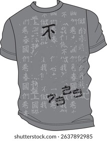 Gray T-shirt with Chinese characters print design