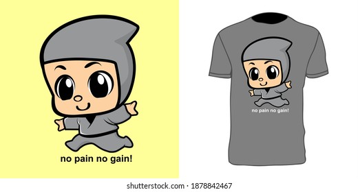 graues T-Shirt-Design kombiniert mit Ninja-Vektorgrafik