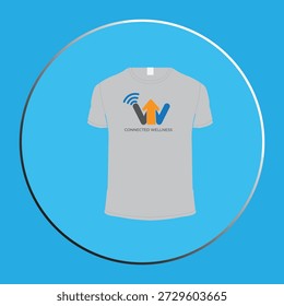 Gray T-shirt Mockup with "Connected Wellness" Tech Logo on Blue Background