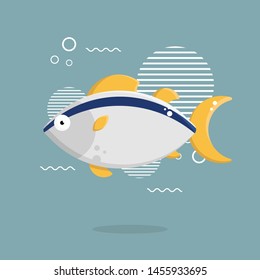 Gray tuna, sea creature in flat design. character vector illustration.