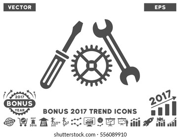 Gray Tuning Service pictogram with bonus 2017 trend symbols. Vector illustration style is flat iconic symbols, white background.
