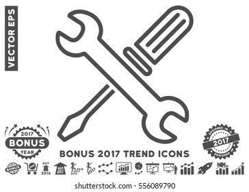 Gray Tuning Tools icon with bonus 2017 trend icon set. Vector illustration style is flat iconic symbols, white background.