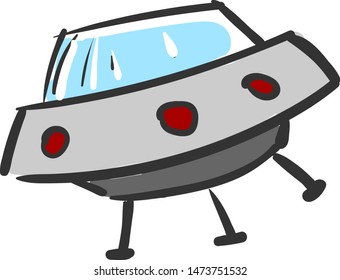 A gray ufo with red lights, vector, color drawing or illustration.