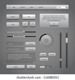 Gray UI Controls Web Elements 2: Buttons, Comments, Sliders, Message Box, Preloader, Loader, Tag Labels, Unlock